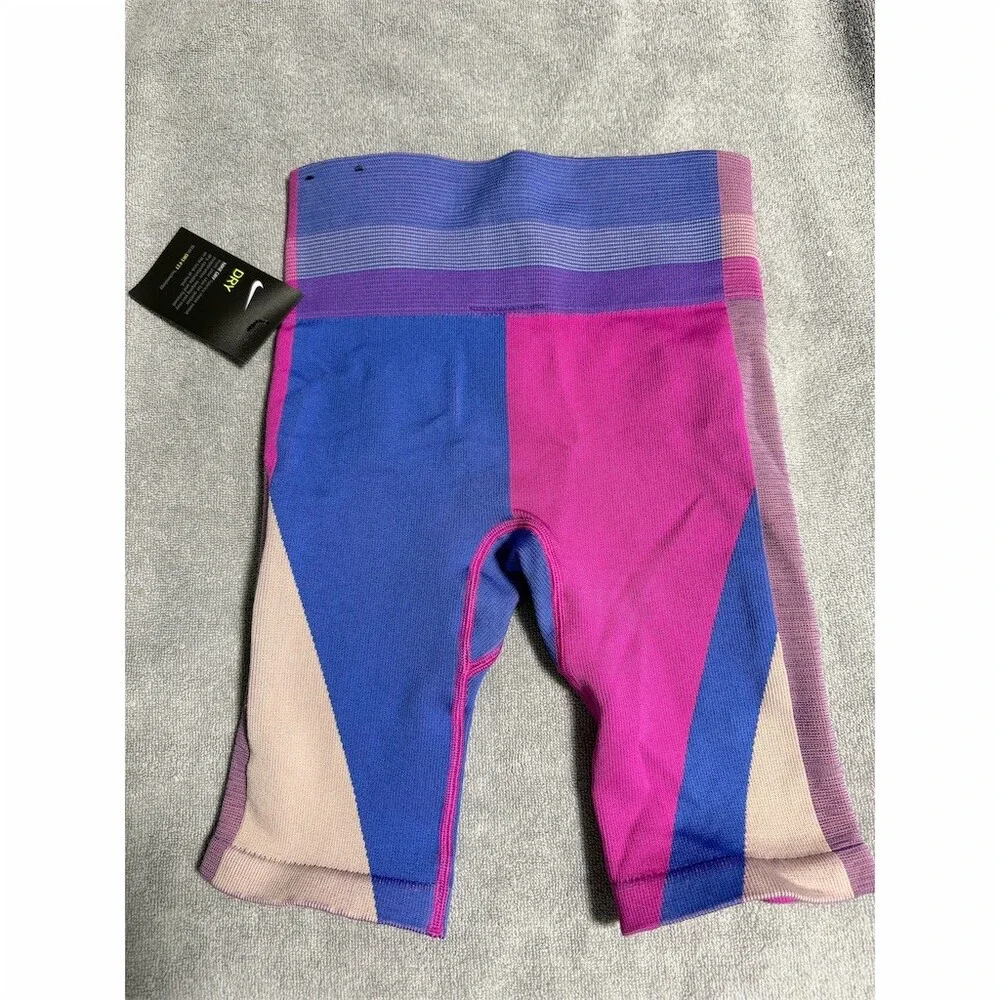 Nike Dri-FIT Seamless Biker Shorts Womens XS Pink/Blue Colorblock 8